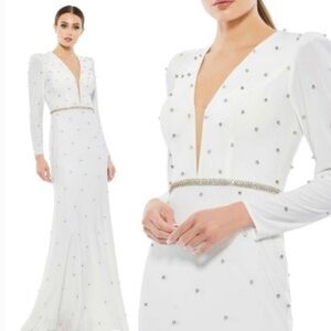 Ieena Mac Duggal Rhinestone Gown with Plunging Neckline